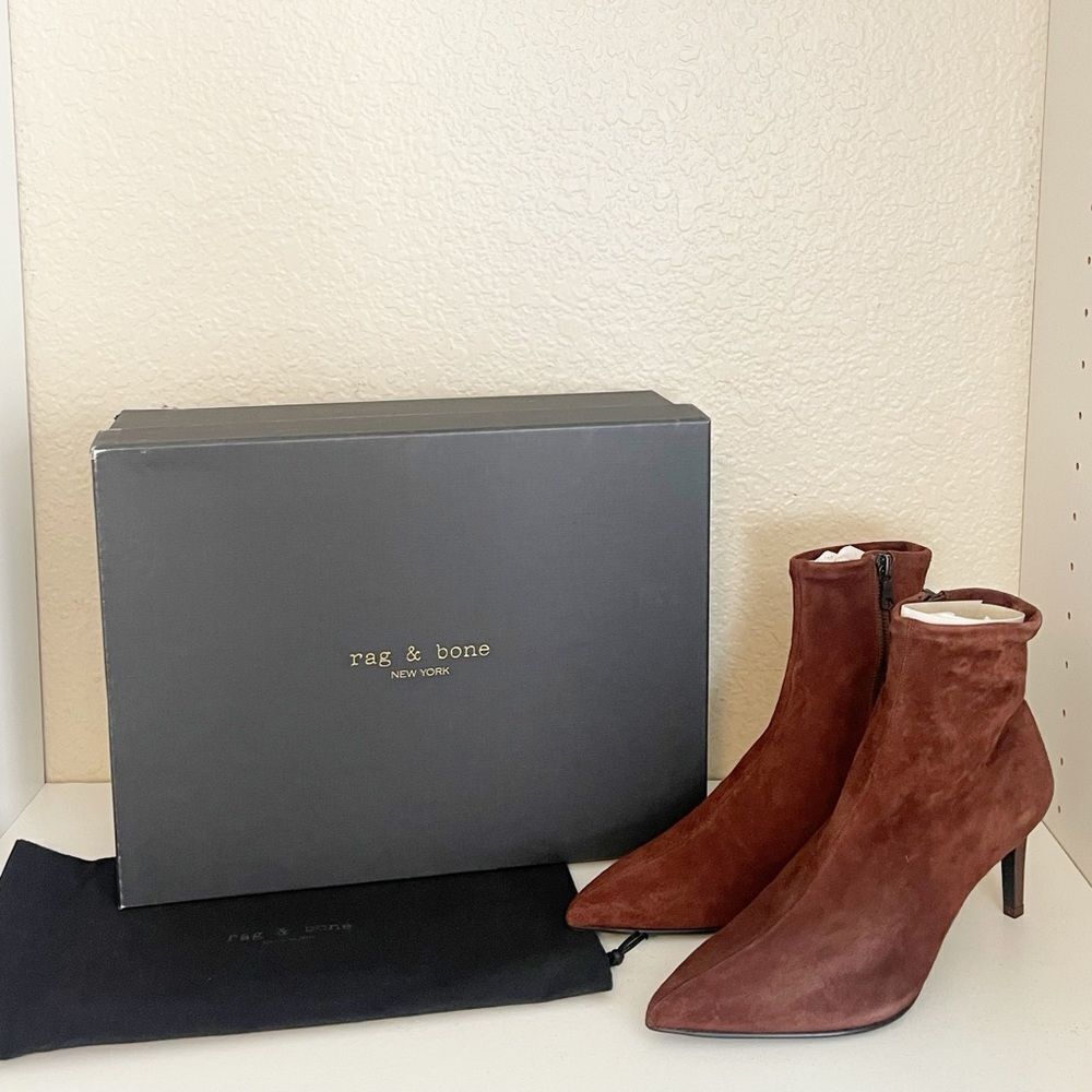 Rag & Bone Beha Stretch Boot Pointy Stiletto Ankle Boot Mahogany Suede 11/41 NIB - Picture 17 of 17